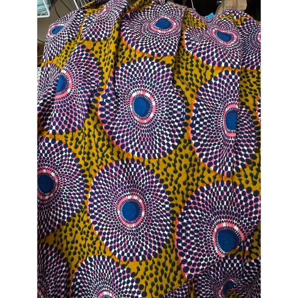 Anthropologie Pleated Skirt Ankara Print Paperbag Waist Yellow Blue L - Picture 7 of 9